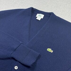 Izod Lacoste Vintage Cardigan Mens XL Blue V-Neck Button Front Acrylic